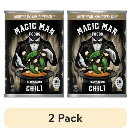 (2 pack) Magic Man Plant Based White Bean Green Chile Chili, 15oz Can, Vegan, Gluten free, Soy free, Seed Oil free