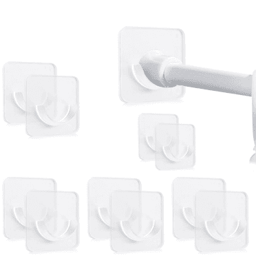 10 Pack Curtain Rod Holders No Drilling, Adhesive Shower Rod Holder for Bathroom, Clear Tension Rod Holder for Windows, Wall