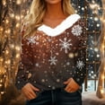 thumbnail image 2 of Hearthz Women's Christmas Sweaters Faux Fur Trim V Neck Sweatshirts Xmas Christmas Snowflake Print Tops for Women Winter Warm Long Sleeve Pullover Tops, 2 of 6
