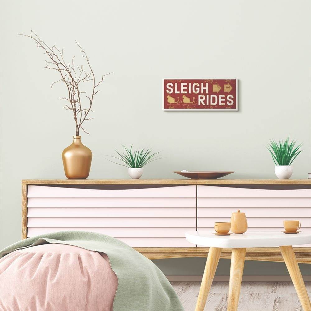 Stupell Industries Sleigh Rides Sign Red Holiday Christmas Word Design Wood Wall Art By Artist Jennifer Pugh