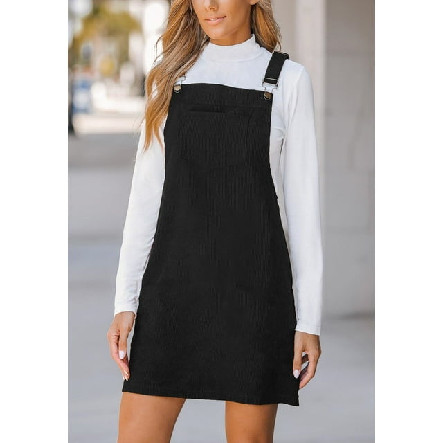 Falda de mujer con peto, escote cuadrado, tirantes, bolsillos, vestido de peto