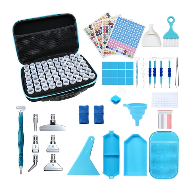 Bingirl Diamond Storage Containers Art Storage Box with Label 60 Cans Mesh Pocket Compartment Funnel Art Accessories And Tools Kits Storage Box for Jewelry Beads