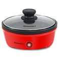 thumbnail image 1 of Elite Gourmet EGL-6101 - Sartén para freír personal, calentamiento rápido, sartén eléctrica antiadherente de 650 vatios con tapa de vidrio templado, color rojo, 1 of 5