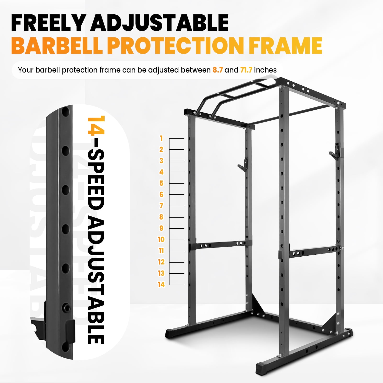 Squat Rack Power Cage , 45.6"×44.3"×81.5", 1200lbs Multi - Function Home Gym Squat Rack for Home Gym, All-in-One Squat Rack for Home Gym, Black