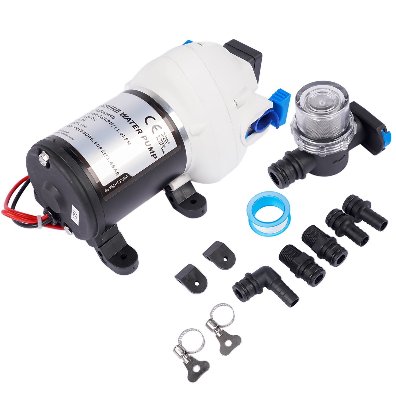 GELUOXI R3526144D RV Water Pump 3 GPM 12V DC 50 PSI Triplex Diaphragm Pump with Pressure Switch