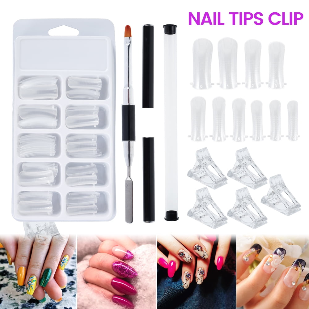 Fyeme Press On Nails Kit with 100pcs Clear Full Cover with 5PCS