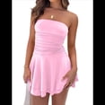 thumbnail image 1 of Vestido de Seda con Escote Tubo para Mujer, Sin Tirantes, Fruncido, con Cintura Vasca y Volantes, Minivestido de Fiesta. Rosa S, 1 of 10