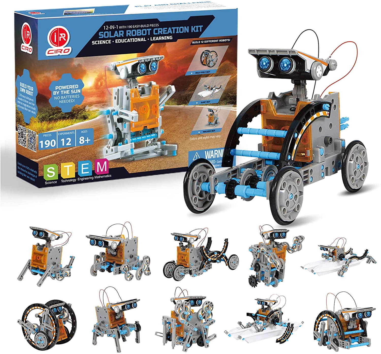 Age 8 and Up STEM Science Toy for Kids 12-in-1 Educational Solar Robot Kit 