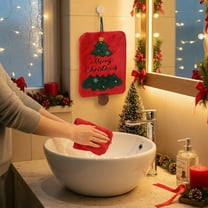 Kumdkd Christmas Fleece Hand Towels - Absorbent Kitchen & Bath Towels with Holiday Embroidered Designs (Santa/Snowman/Elk/Tree)