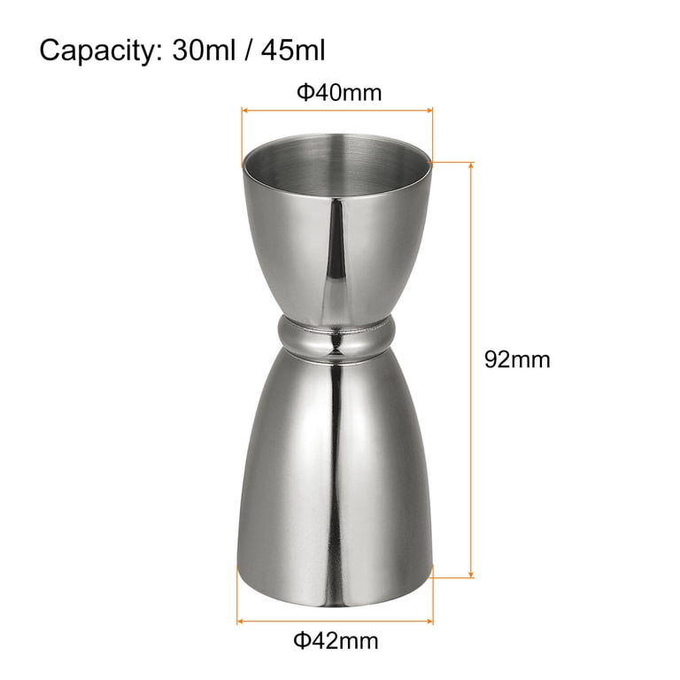Uxcell Cocktail Jigger, 1oz/1.5oz Glass Measuring Cup, Stainless Steel Rim Bell Jigger Measuring Cup Bar Kit, Silver
