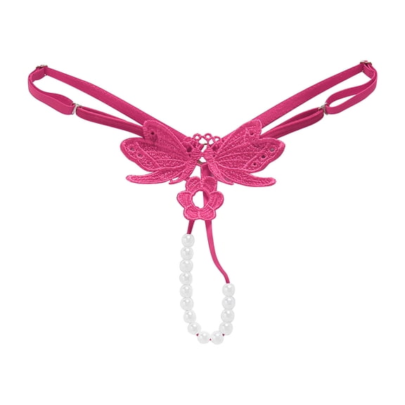 Panties for Women Transparent Hot Embroidered Pearl Massage T Pants Open Crotch Thong Panties