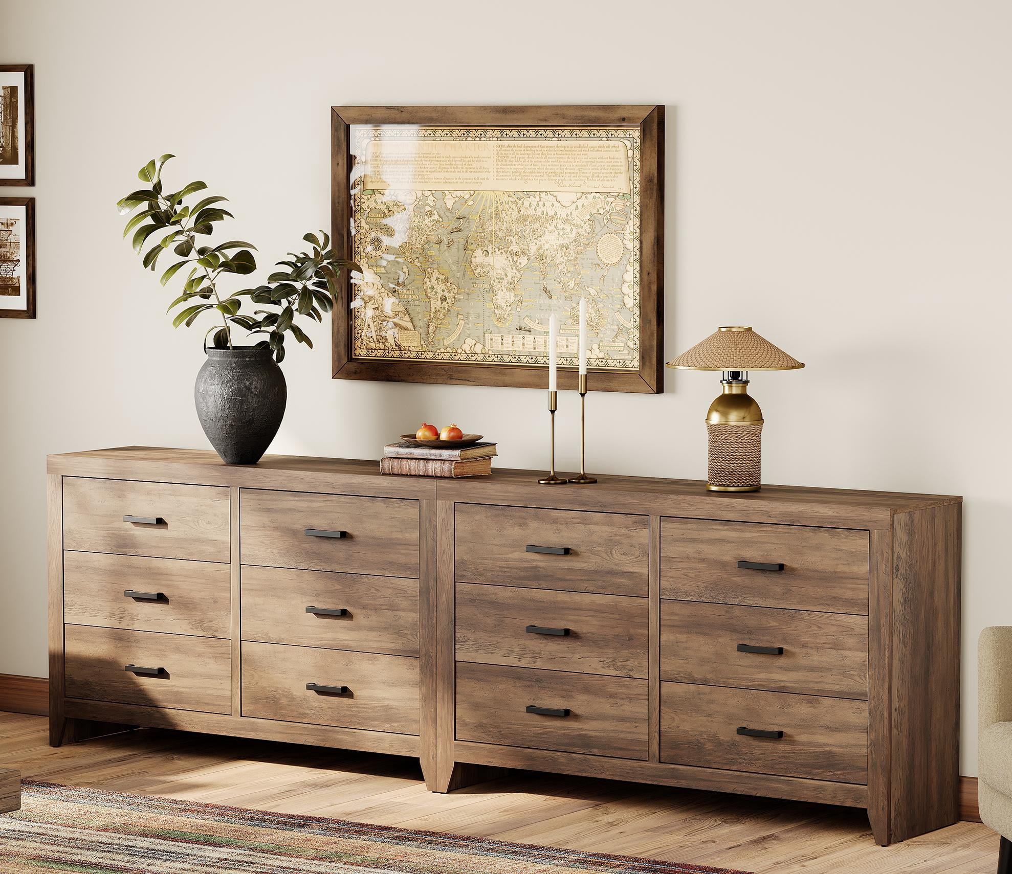 WAMPAT 106" Farmhouse Dresser with 12 Drawers, Extra Wide Wood Chest of Drawers Storage Cabinet for Bedroom, Living Room, Hallway