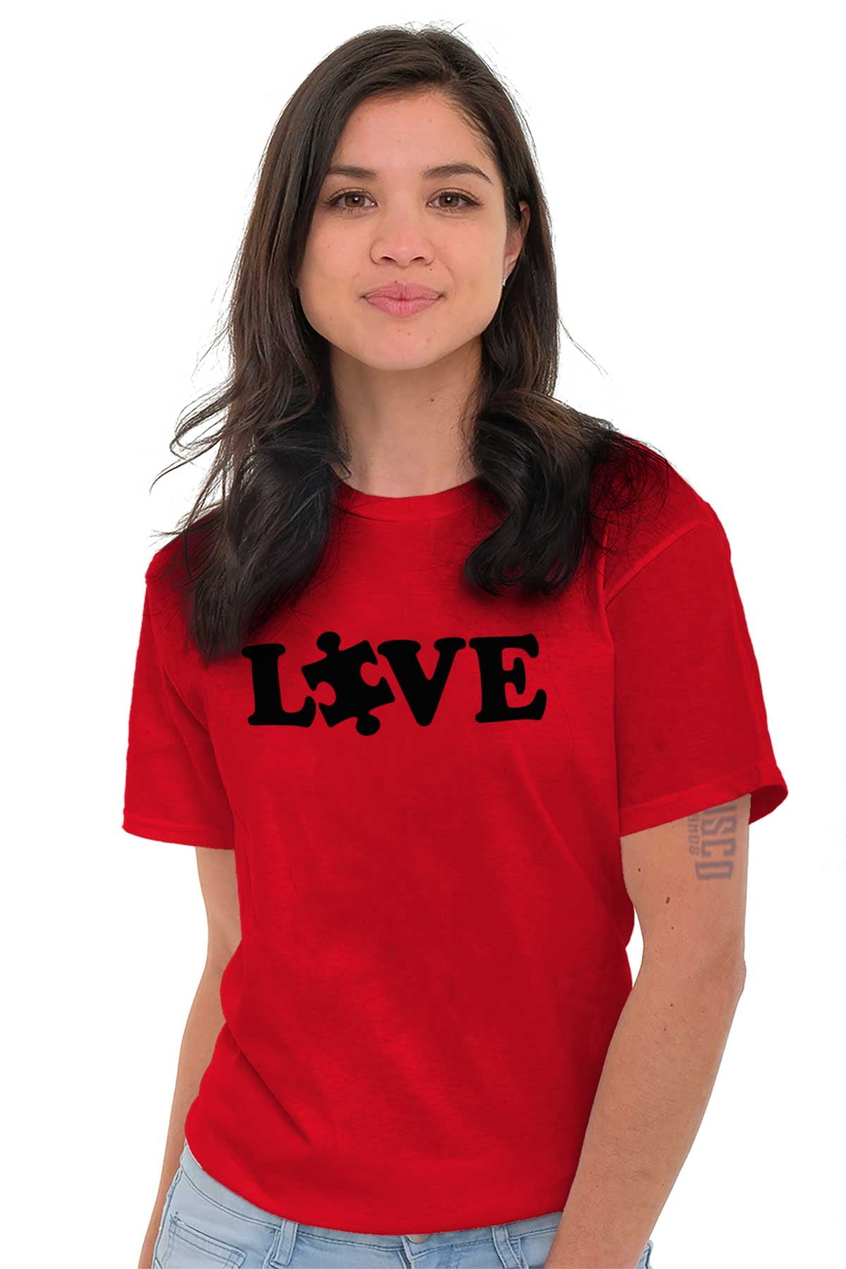 Love Autism Awareness Puzzle Piece Plus Size Crewneck Graphic Tee Shirt Brisco Brands 3X