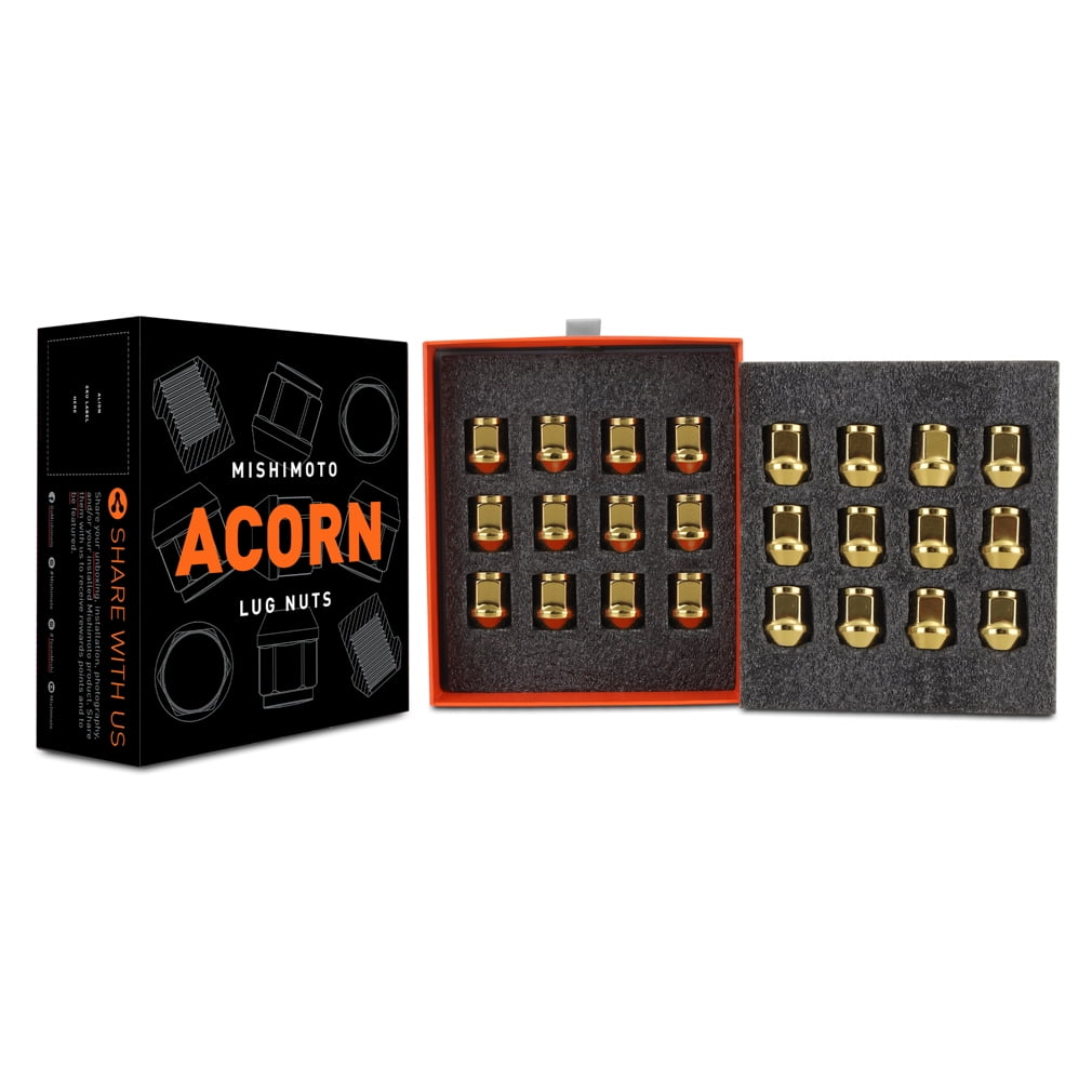 Mishimoto Steel Lug Nuts, M12x1.5, Acorn Seat, 24pc Set, Gold