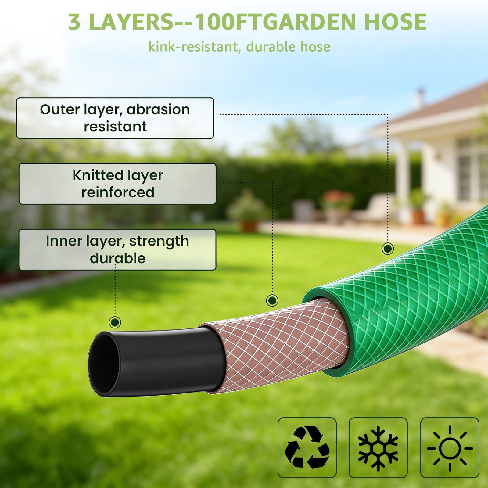 PRIJESS 100 FT Retractable Hose Reel 1/2 in, Wall Mount Garden Water Hose for Car Wash & Pet Bath, Automatic Slow Rewind, Any Length Lock & 180° Swivel, Includes 7-Pattern Nozzle & Hardware