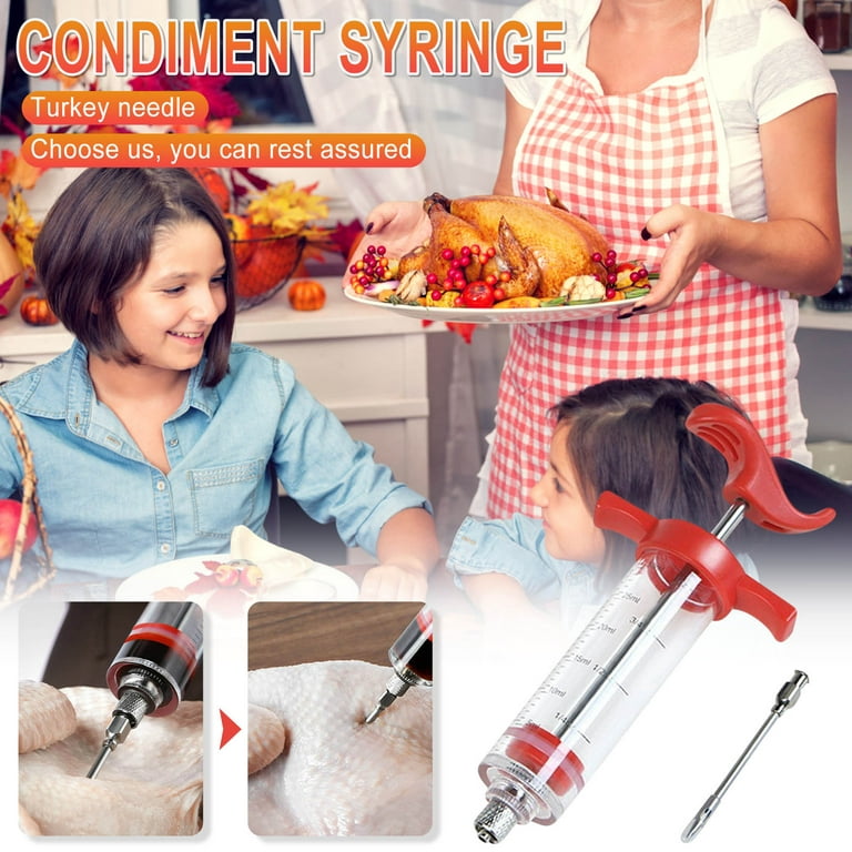 JY COOKMENT Meat Injector Syringe, 1-oz Marinade Flavor Injector with 2 Professional Needles,1 Cleaning Brushes
