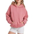 thumbnail image 2 of Womens Fashion Tops Hoodies Oversized Casual Basic Long Sleeve Athletic Workout Pullover Fleece Sweatshirt Fall Clothes Cotton Polyester Pink Size S-2Xl Fall Sweatshirts For Women, 2 of 9