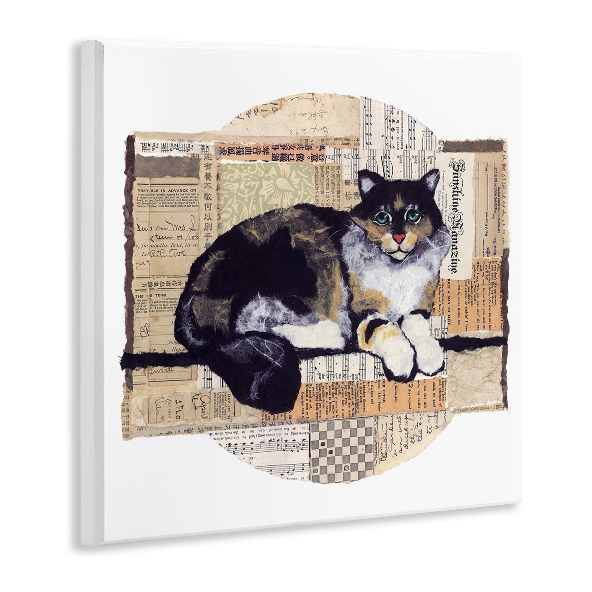 Stupell Industries Cat with Vintage Collage Animals & Insects Painting Unframed Art Print Wall Art, 12 x 12