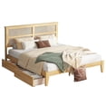 thumbnail image 2 of Noble House King Size Bed, Solid Rubber Wood Frame with Woven Rattan Headboard & 2 Storage Drawers, White Oak, 2 of 13