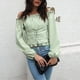 thumbnail image 3 of Camisa de color puro, camisa de mujer con hombros descubiertos y mangas abullonadas largas, blusa de manga larga con hombros descubiertos, diseño aerodinámico, 3 of 7