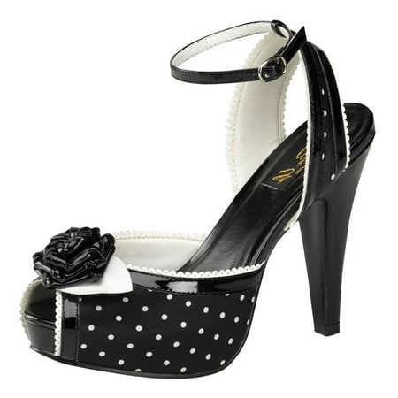 - 4 1/2 Polkadot Dorsay Sandals Mini Platform Sexy High Heel Shoes Black or Red