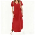 thumbnail image 1 of TIMIFIS Maxi Robes pour Femmes Été Manches Courtes Col en V Longue Robe Décontractée Ample Plage Vacances Boho Robes avec Poche, 1 of 6