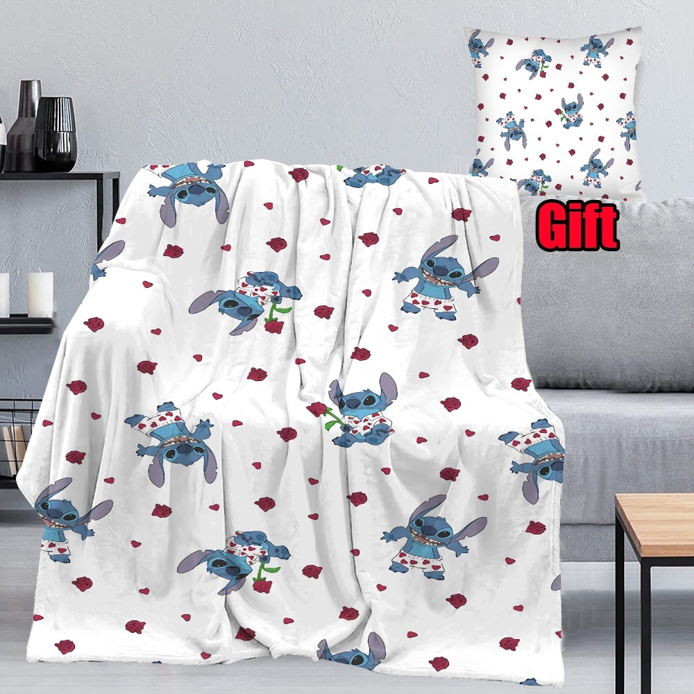Disney Lilo & Stitch Throw Blanket With Pillow Cover Cozy Plush Blankets For Home Couch, Bed and