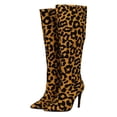 thumbnail image 5 of Women Leopard Pointy Toe Stiletto Knee High Boots 18409, 5 of 8