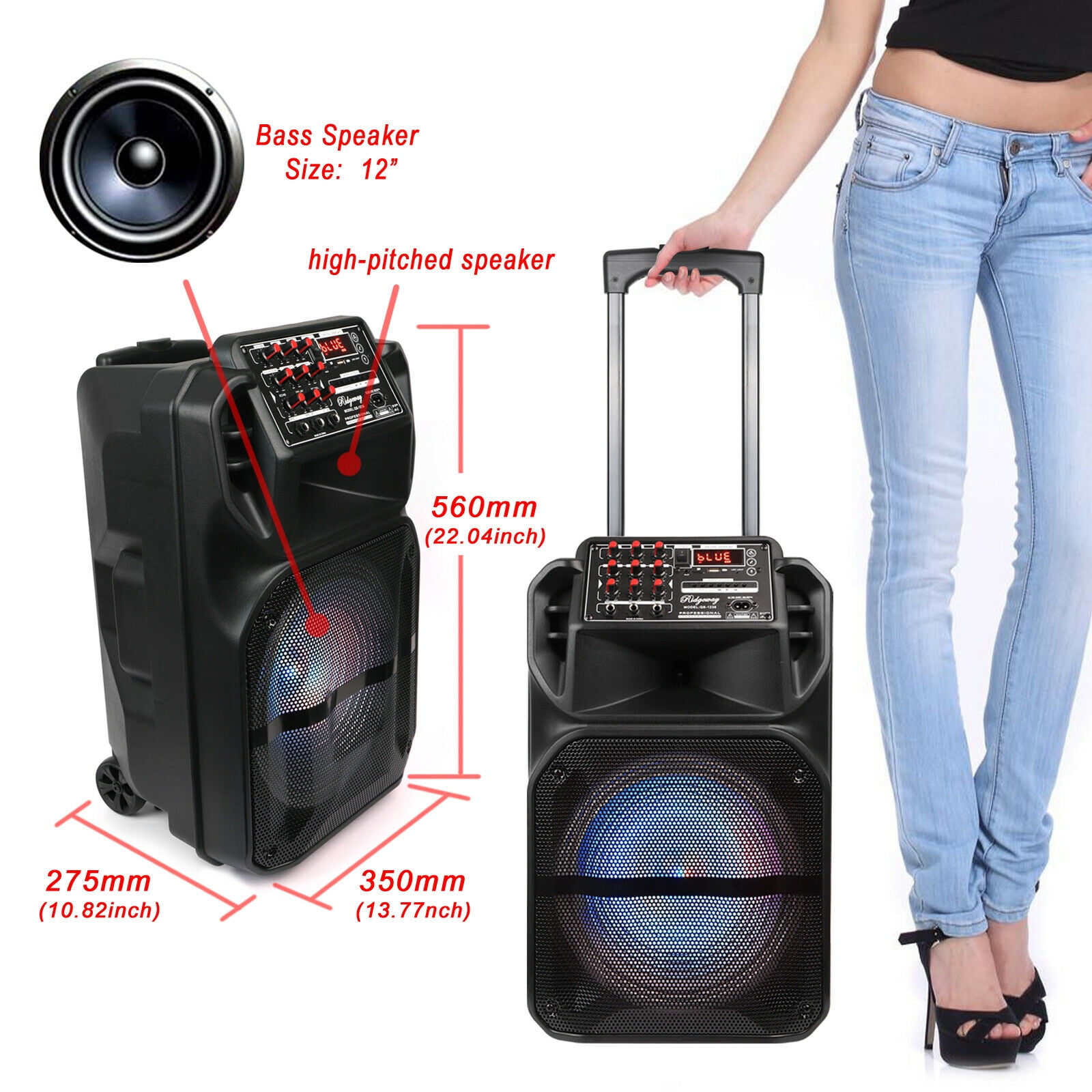 Dazone 12" Loud Bluetooth Portable Party Speaker Subwoofer w/ FM USB SD Card AUX & Mic