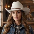 thumbnail image 6 of RUINIXCW Western Cowboy Cowgirl Hat for Women Men Wide Brim Pentagram Leather Belt Fedora Hat Wool Felt Vintage Jazz Hats, 6 of 7
