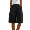 thumbnail image 2 of OVARAWU Women's Knee Length Shorts Baggy Wide Leg Linen Shorts Elastictaed Waist Ladies Summer Casual Bermuda Cargo Long Shorts with Pocket, 2 of 6