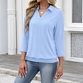 thumbnail image 5 of Lumtrix Womens Polo Shirts 3/4 Sleeve Collared Tops Business Casual Tops Collared V Neck Dressy Blouses Loose Fit Sky Blue S, 5 of 6