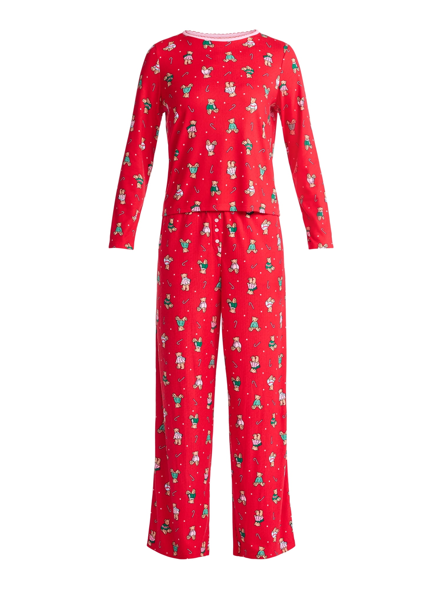 Christmas Women's and Women's Plus Long Sleeve Top and Wide Leg Pants Pajama Set from Holiday Time, 2-Piece, Sizes XS-3X