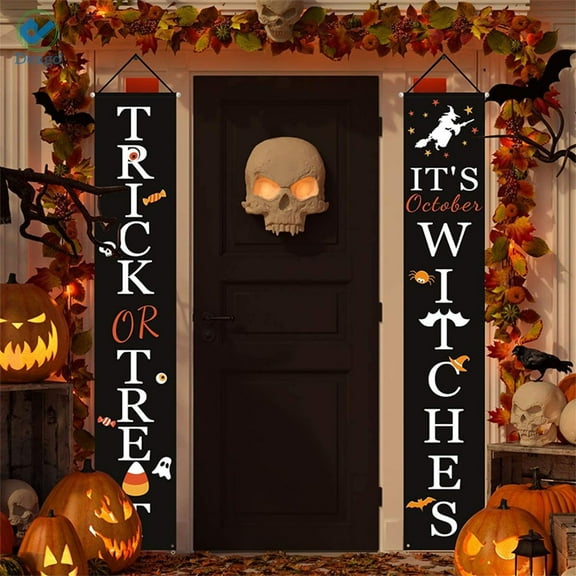 Deago Halloween Decorations Outdoor Trick or Treat & It's October Witches Halloween Signs Banner for Yard, Porch, Front Door, Garden, Home Decor