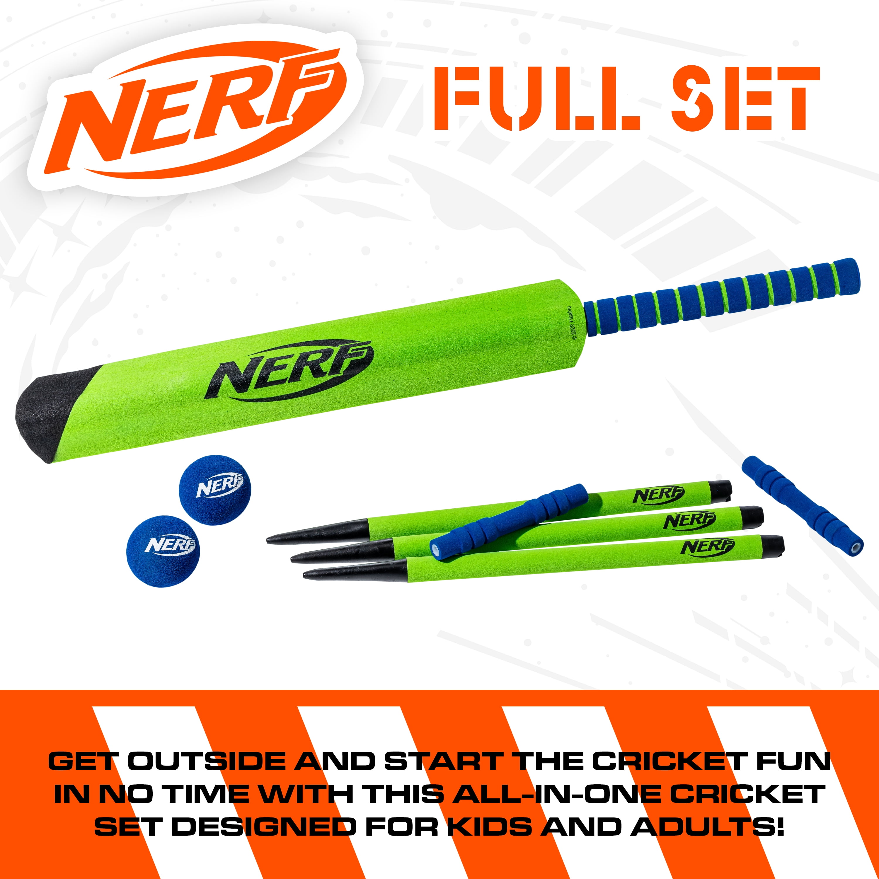 NERF Foam Cricket Set - Full Starter Cricket Set with 30" Foam Cricket Bat, (2) Foam Balls + (3) Plastic Wickets - Perfect for Adults, Kids + Beginners - Full Foam Cricket Set