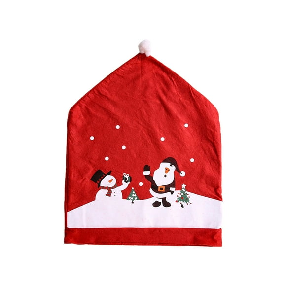 TopLLC Christmas Chair Covers Decor Non Woven Snowman Red Hat Chair Back Cover For Kitchen Dining Room Chairs Christmas Xmas Holiday Party Festive Decorations Gifts chairs cover