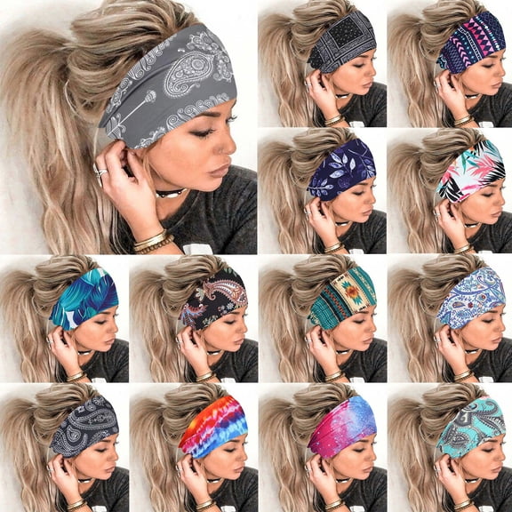 Boho Headbands For Women Fashion Stretch Wide Hair Bands Knoted Turban Head Bands Yoga Running Sweatband Elastic Headband Multicolor One Size