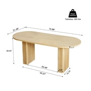 70.8 Inch Dining Table for 4-6 People, Oval Kitchen Table with Wood Strip Base, Modern Farmhouse Large Round Dining Room Tables for Kitchen Living Room (Natural)