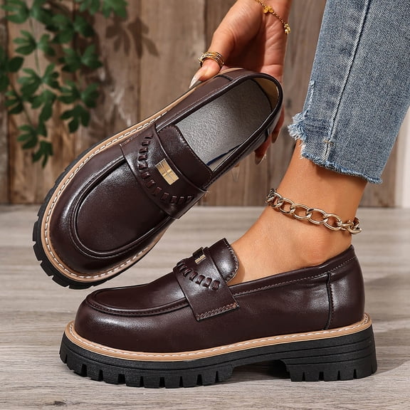 Xucatan Womens Loafers Comfortable Platform Penny Loafer Chunky Heel Business Casual Dress Shoes Fashion Patent Leather Women's Loafers & Slip-ons All Seasons Gift