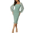 thumbnail image 2 of INSPIRE CHIC Women's Floral Square Neck Ruffles Lantern Sleeves Bodycon Elegant Mermaid Smocked Dress, 2 of 4