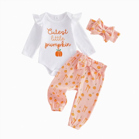 Infant Baby Girls Romper Letter Embroidered Long Sleeved Top and Pants Set 0 3 6 12 18 24 Months Baby Orange,0-3 Months