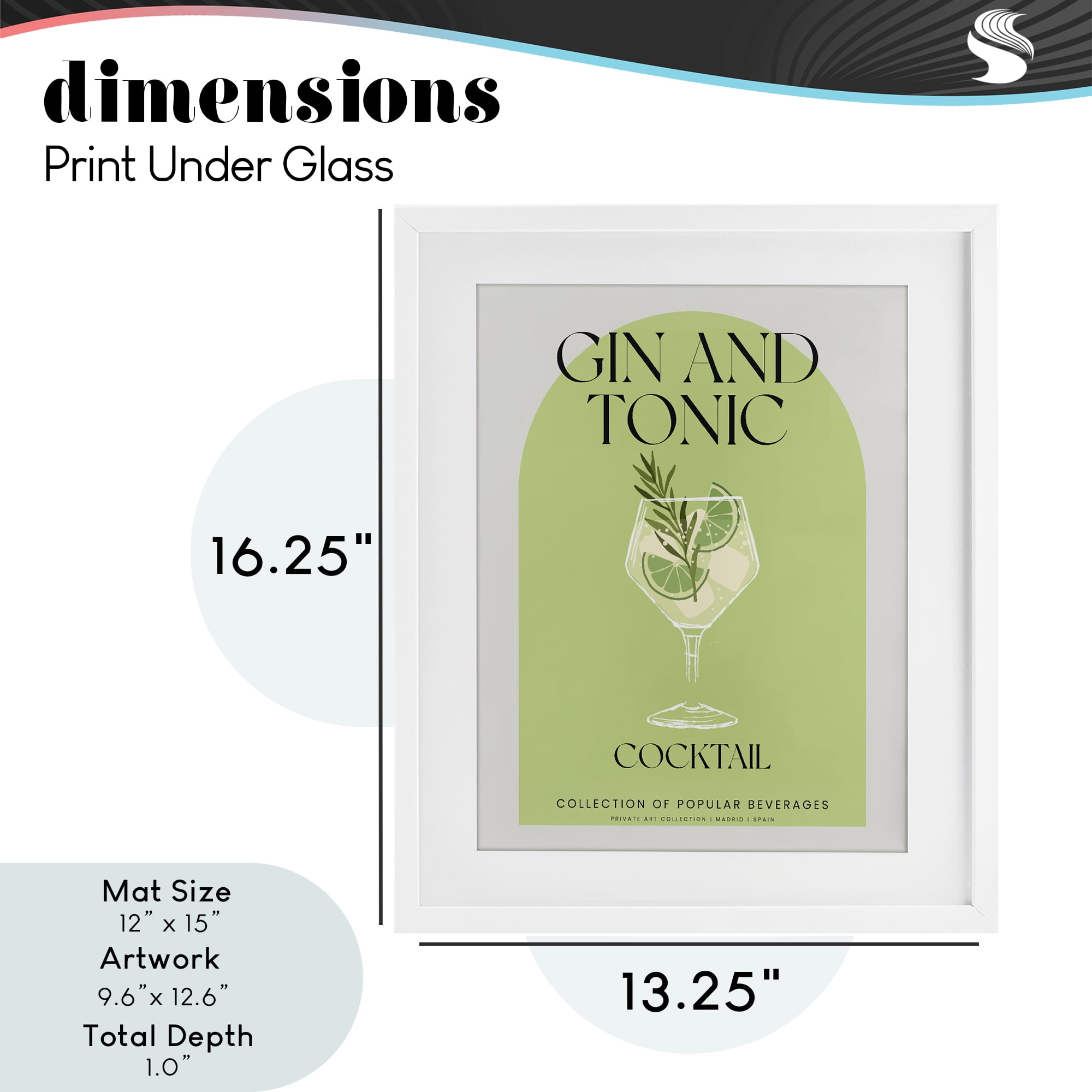Stylish Retro Gin & Tonic White Framed Print Under Glass, design by Lil' Rue