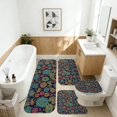 thumbnail image 2 of Paisley and Floral Black Pattern Bathroom Rug Set 4 Piece,Includes Contour,Lid Cover,Bath Mat,Non-Slip Extra Soft Absorbent Washable, 2 of 5