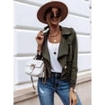 thumbnail image 3 of Women'S Long-Sleeved Lapel Short Jacket Fall Winter Solid Color Deerskin Button Jacket Dark Green S, 3 of 5