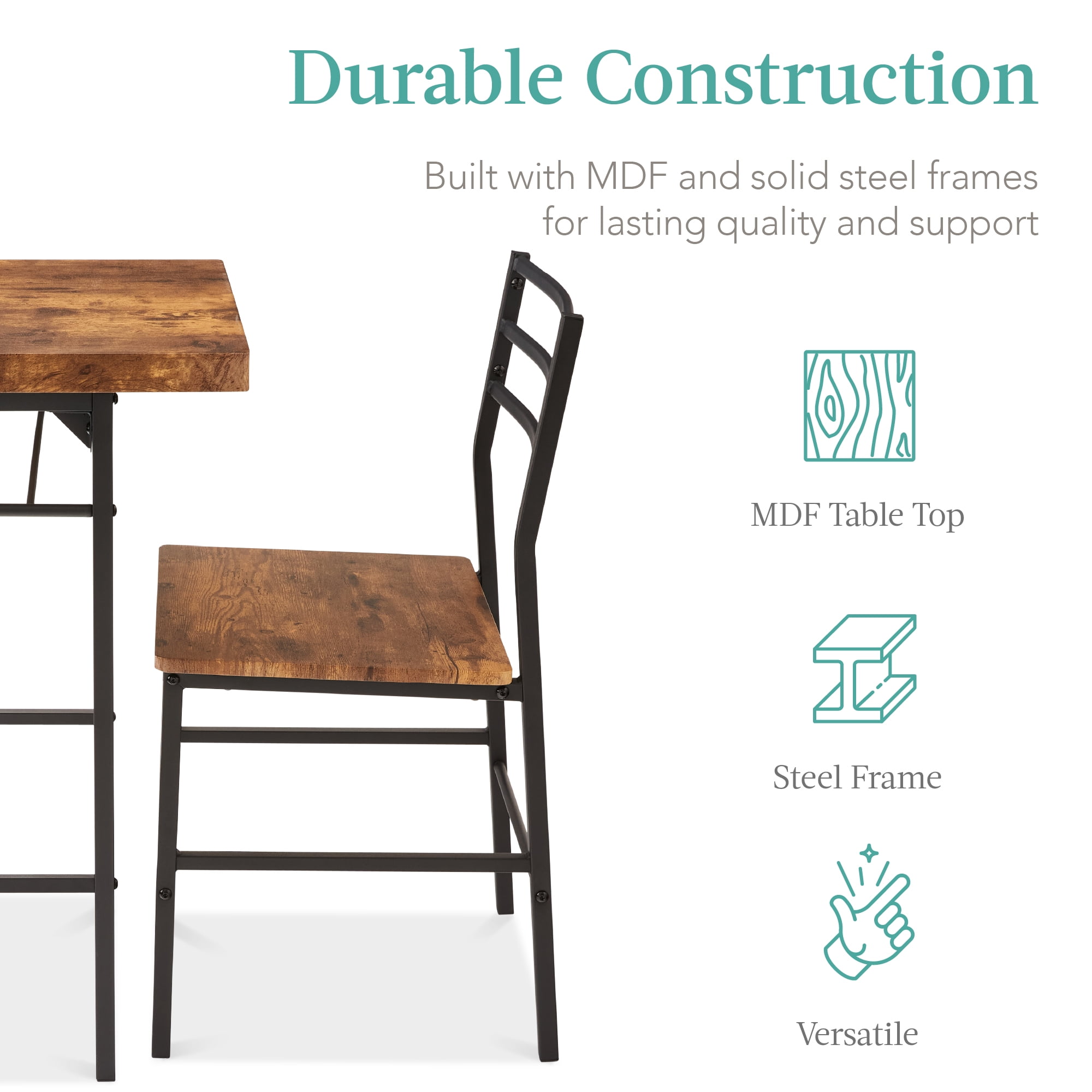 Best Choice Products 3-Piece Modern Dining Set, Square Table & Chairs Set w/ Steel Frame, Storage Rack - Medium Brown/Black