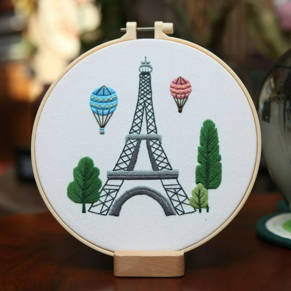 Embroidery Starter Kits Eiffel Tower with Pattern and Instructions, Plastic Embroidery Hoops,Threader,Color Threads and Needles,Embroidery Kit for Beginners(IN35)