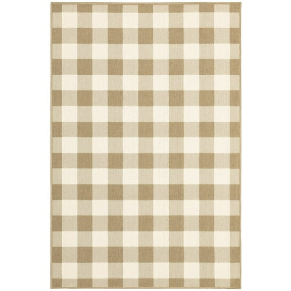 Oriental Weavers Marina Indoor/Outdoor Rug - 2598I - 8'6" x 13' - in Tan/ Ivory - Modern Farmhouse Style, Water, Stain and Fade Resistant, Hose Clean, Patio, Outdoor Living Area Rug