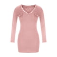 thumbnail image 4 of Women's Sexy V Neck Rib Knit Mini Dresses Button Long Sleeve Wrap Dress Casual Solid Color Fall Bodycon Party Dress, 4 of 6