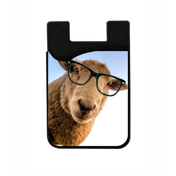 Hipster Sheep - Stick On Adhesive Black Silicon Card Holder/ Pocket for Cell Phones