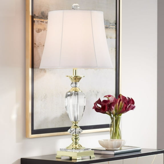 Vienna Full Spectrum European Style Table Lamp with Table Top Dimmer 28.75" Tall Brass Clear Crystal White Fabric Empire Living Room Bedroom